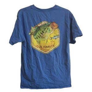 Guy Harvey Original Blue Men's T-Shirt Size Medium Bass Fish Fishing W Pocket